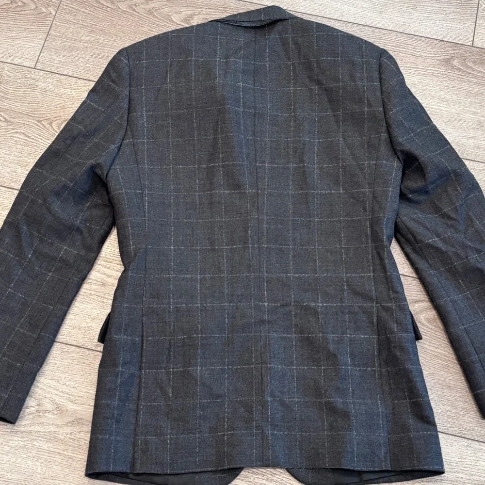J.Crew Thompson Blazer Mens 36R Grey Windowpane Wool Blend Sport Coat AB947